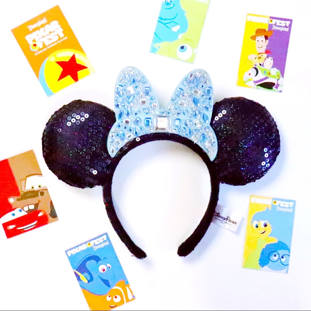 Minnie Mouse Ears Black Sequin with Blue Diamonds